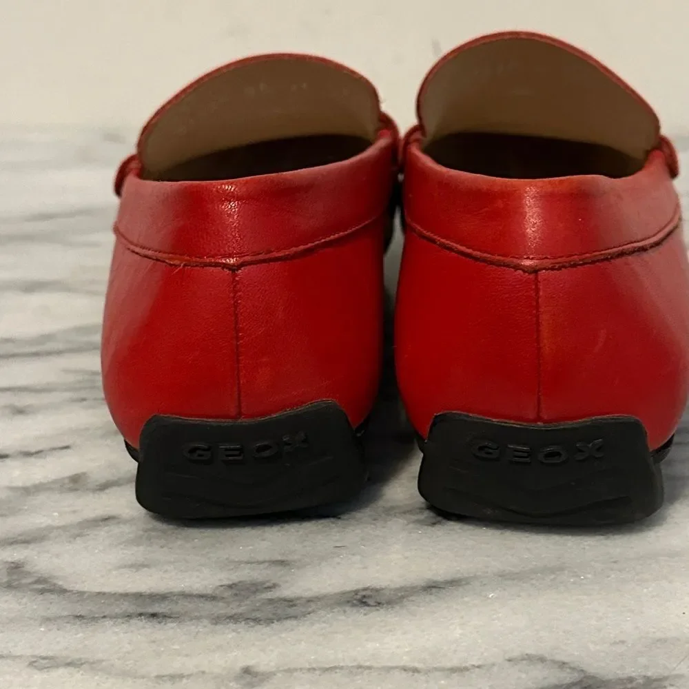 Geox Vibrant Red Leather Loafers womens sz 37.5